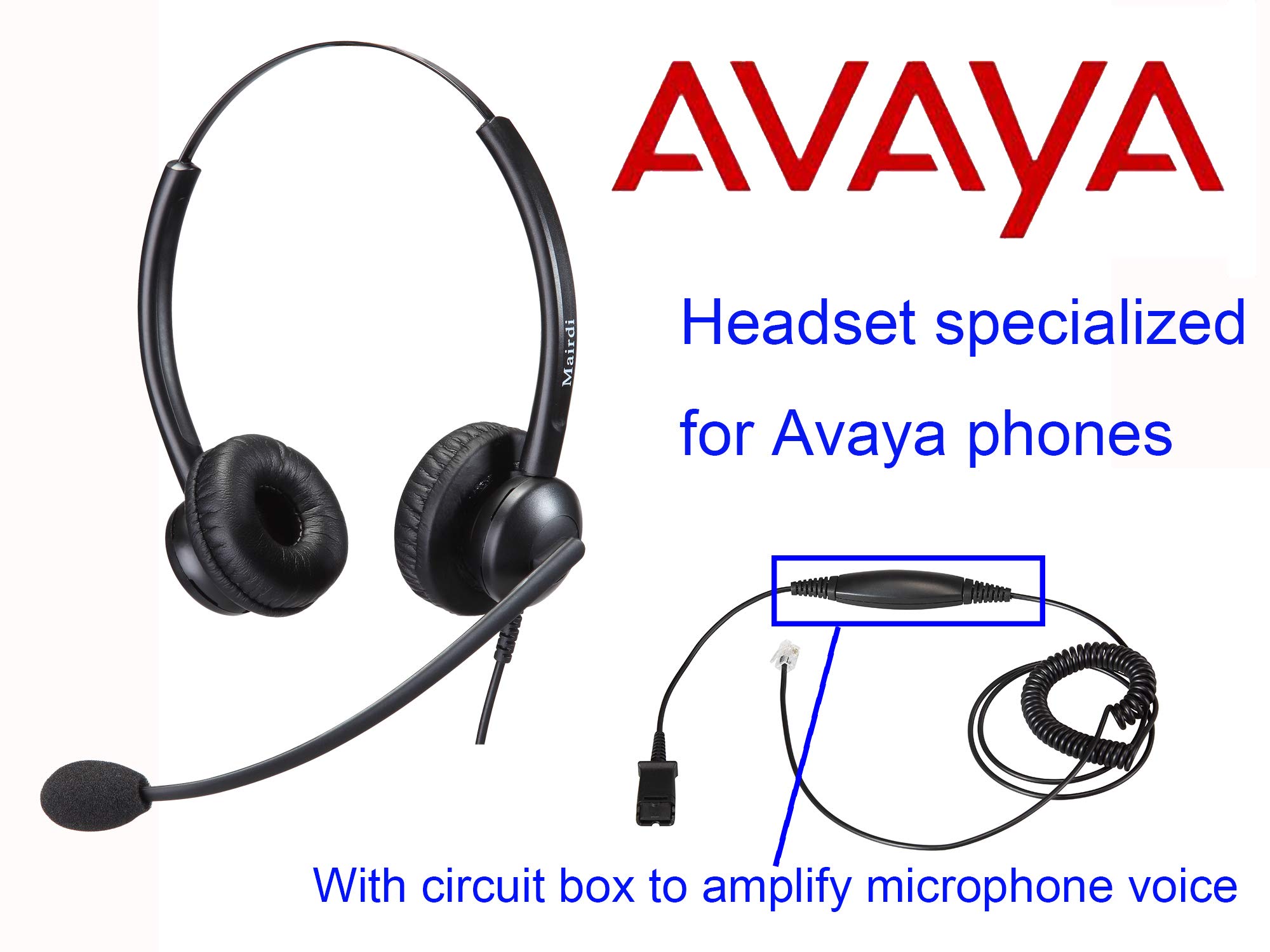 MAIRDI Telephone Headset with Noise Cancelling Microphone & HIS Cable for Avaya IP 1608 1616 9601 9608 9611 9611G 9620 9621 9630 9631 9640 9641 9650 9670 J139