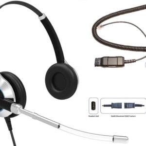 Deluxe Double Ear Headset with Noise Reduction Voice Tube & HIS Cable for Avaya IP 1608, 1616, 9601, 9608, 9611, 9611G, 9620, 9621, 9630, 9631, 9640, 9641, 9650, 9670, J139, J159, J169 and J179 Phones