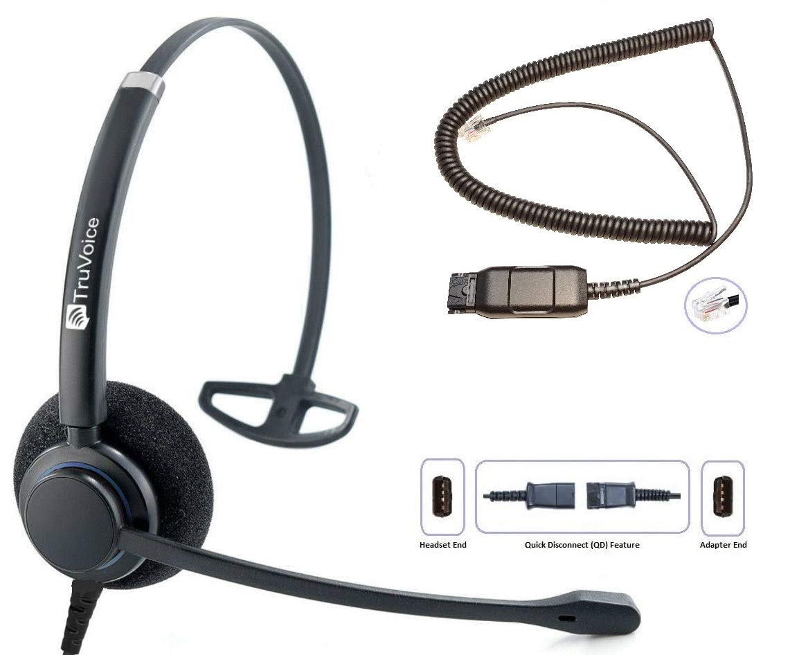 TruVoice HD-100 Professional Wired Headset with Noise Canceling Microphone & HD Speakers - includes Amplified Adapter Cable Compatible with Avaya 16xx, 96xx and J Series Desk Phones
