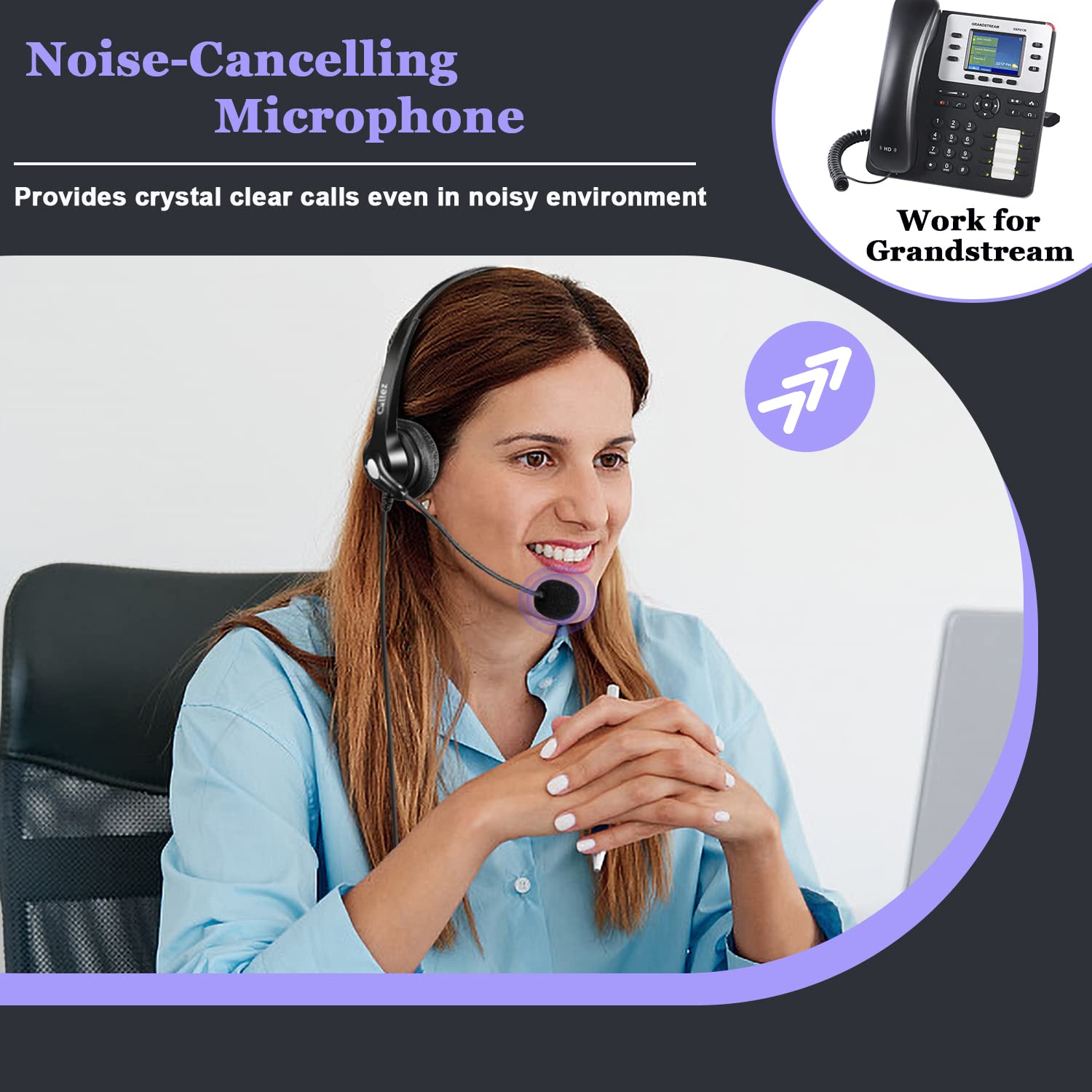 Callez RJ9 Phone Headset Office Telephone Headset with Microphone Noise Cancelling for Yealink T23G T33G T40G T46G T46S T48S T46U T48U T53W T57W Grandstream GXP2135 GXP2160 GXP2170 Avaya Panasonic