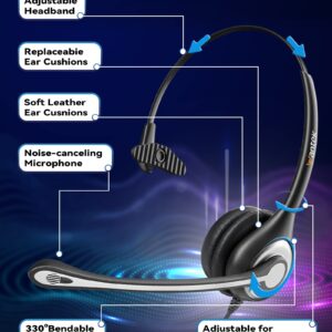 Wantek Corded Telephone Headset Mono w/Noise Canceling Mic for Avaya Aastra Allworx Adtran Alcatel Lucent AltiGen Comdial Digium Gigaset InterTel Mitel Plantronics MiVoice Landline Deskphones(F600S1)