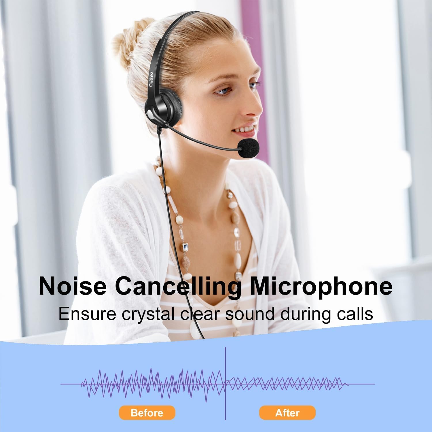 Callez Office Phone Headset with Microphone Noise Cancelling, RJ9 Telephone Headsets Compatible with Yealink VoIP Phone T46S T48S T42S T23G T27G T29G T33G T21P T43U T46U T53W T54W Grandstream Snom