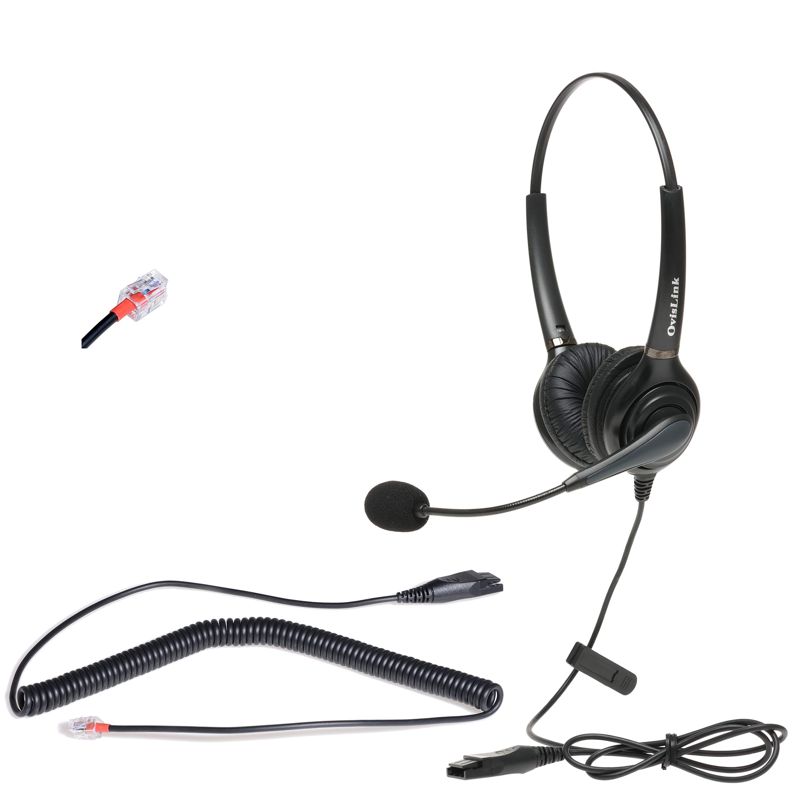 Noise Canceling Dual Ear Call Center Headset Compatible with Avaya 9600 1600 J100 Series, Grandstream GRP & GXP High-End Series, Snom and Zultys Phones | with RJ9 Quick Disconnect Cord