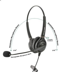 Noise Canceling Dual Ear Call Center Headset Compatible with Avaya 9600 1600 J100 Series, Grandstream GRP & GXP High-End Series, Snom and Zultys Phones | with RJ9 Quick Disconnect Cord