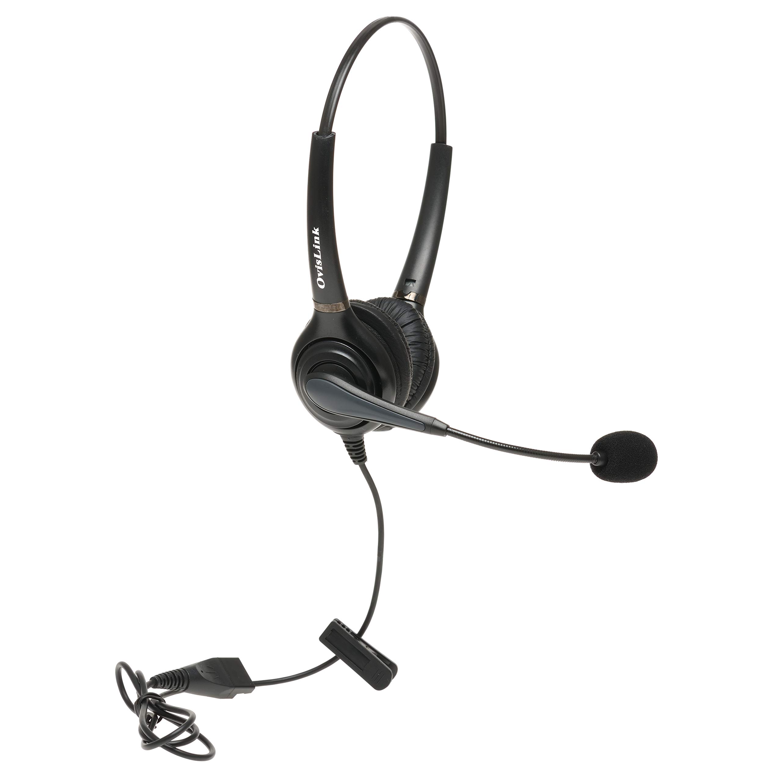 Noise Canceling Dual Ear Call Center Headset Compatible with Avaya 9600 1600 J100 Series, Grandstream GRP & GXP High-End Series, Snom and Zultys Phones | with RJ9 Quick Disconnect Cord