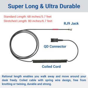 U10P-S Adapter RJ9 to QD HIS Cable for Plantronics Quick Disconnect Headsets Coil Cord Compatible with Yealink T20P T21P T26P T23G T46G T48G T42S T46S Avaya 1608 9608 9611 Panasonic Snom Desk Phones