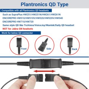 U10P-S Adapter RJ9 to QD HIS Cable for Plantronics Quick Disconnect Headsets Coil Cord Compatible with Yealink T20P T21P T26P T23G T46G T48G T42S T46S Avaya 1608 9608 9611 Panasonic Snom Desk Phones