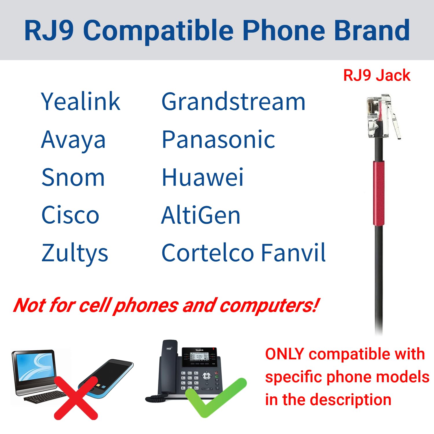 U10P-S Adapter RJ9 to QD HIS Cable for Plantronics Quick Disconnect Headsets Coil Cord Compatible with Yealink T20P T21P T26P T23G T46G T48G T42S T46S Avaya 1608 9608 9611 Panasonic Snom Desk Phones