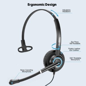 Beebang Telephone Headset with Microphone Noise Canceling for Office Call Center Landline, RJ9 Headset Work for Avaya IP Phone J139, J169, J179, 1608, 1616, 9610, 9620, 9620C, 9630, 9640, 9650, 9670