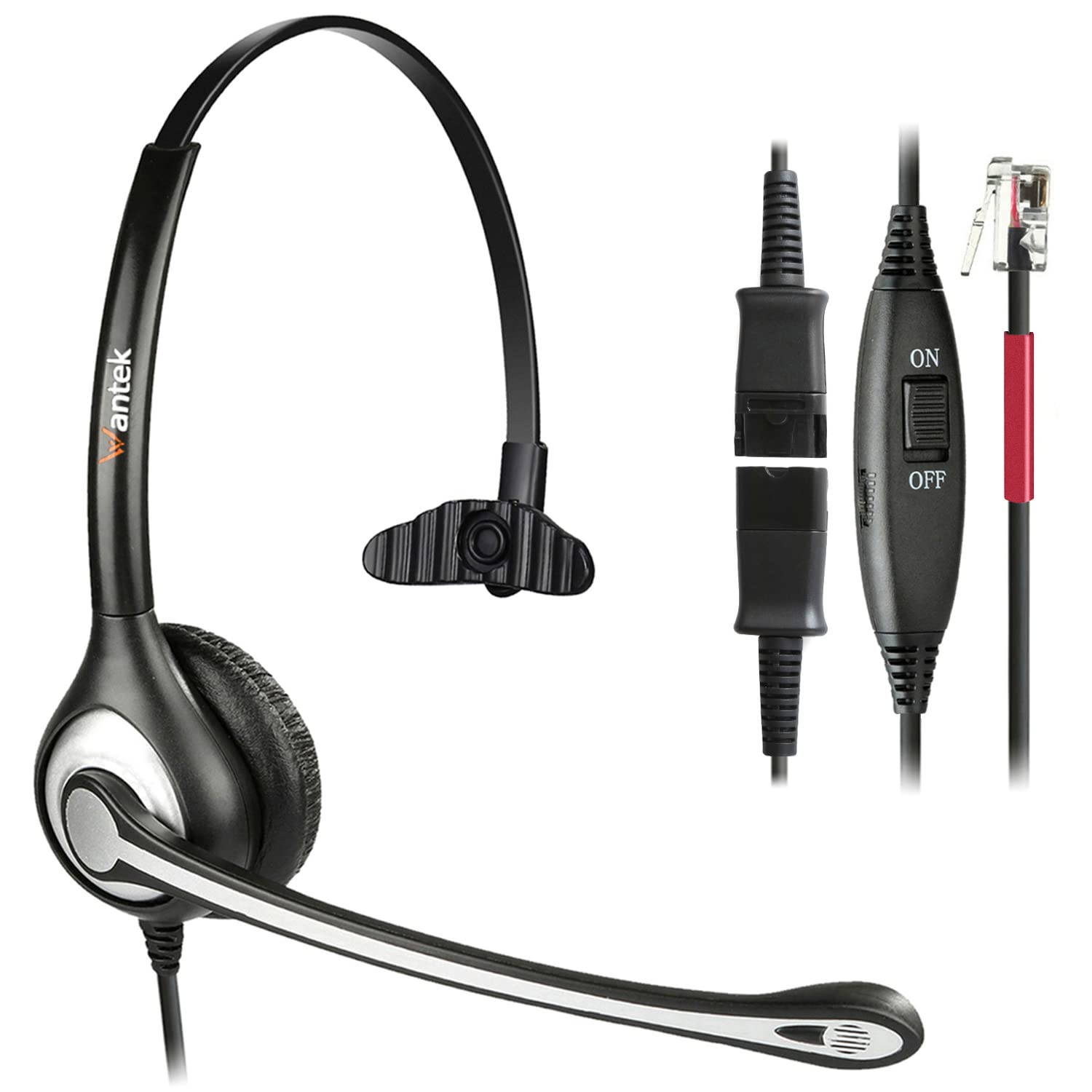 Wantek Corded Telephone Headset Monaural with Noise Canceling Mic + Quick Disconnect Work for Yealink SIP-T19P T20P T21P T22P T26P T28P T32G T41P T38G T42G T46G T48G Avaya 1608 9611G IP Phones(600QY1)