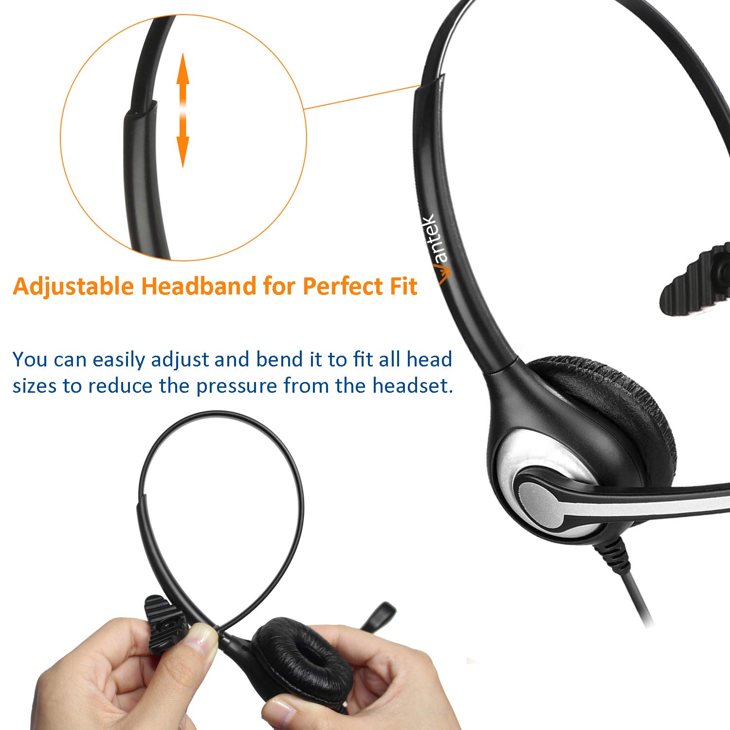 Wantek Corded Telephone Headset Monaural with Noise Canceling Mic + Quick Disconnect Work for Yealink SIP-T19P T20P T21P T22P T26P T28P T32G T41P T38G T42G T46G T48G Avaya 1608 9611G IP Phones(600QY1)