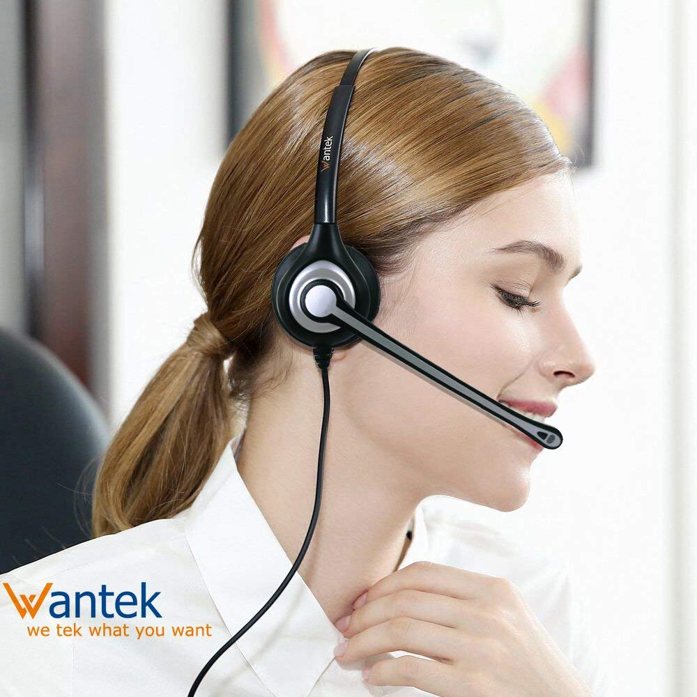 Wantek Corded Telephone Headset Monaural with Noise Canceling Mic + Quick Disconnect Work for Yealink SIP-T19P T20P T21P T22P T26P T28P T32G T41P T38G T42G T46G T48G Avaya 1608 9611G IP Phones(600QY1)