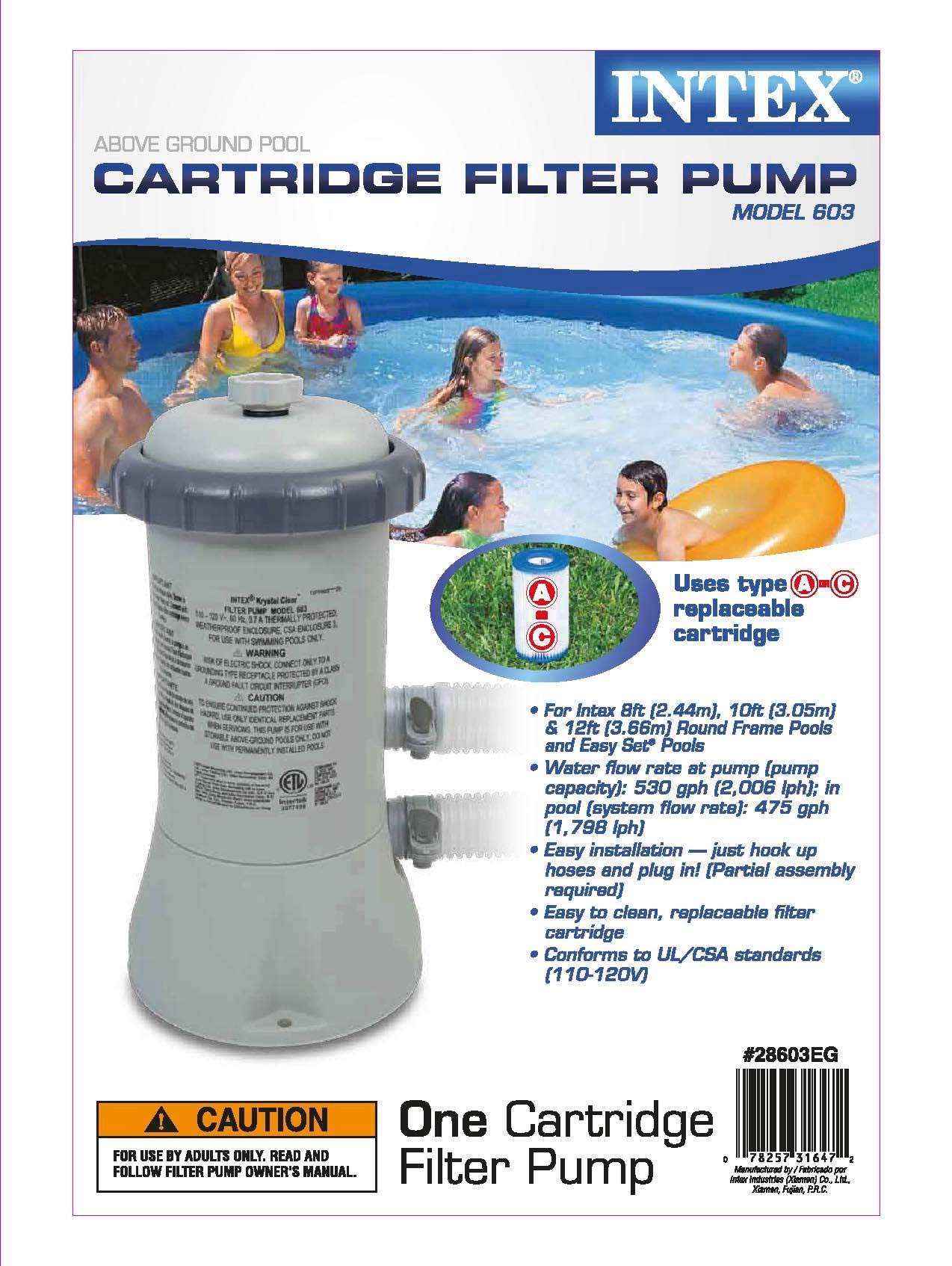 INTEX C530 Krystal Clear Cartridge Filter Pump for Above Ground Pools: 530 GPH Pump Flow Rate – Improved Circulation and Filtration – Easy Installation – Improved Water Clarity – Easy-to-Clean