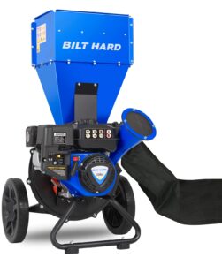 bilt hard wood chipper - 7.5 hp 224cc gas powered shredder mulcher, 3 in 1 multi-function heavy duty, 3" max wood diameter capacity with collection bag