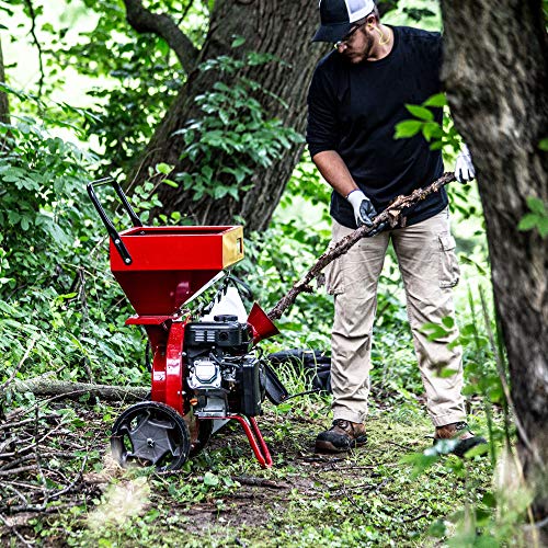 Earthquake 33968 K32 Chipper Shredder, Heavy Duty 212cc 4 Cycle Viper Engine, Chip Branches up to 3” in Diameter, 20:1 Reduction, Airless Wheels, Included Debris Bag, Red