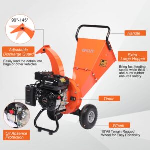 EFCUT C30 Mini Wood Chipper Shredder Mulcher Heavy Duty 7 HP 212cc Gas Powered Engine 3" Inch Max Wood Diameter Capacity Compact Design