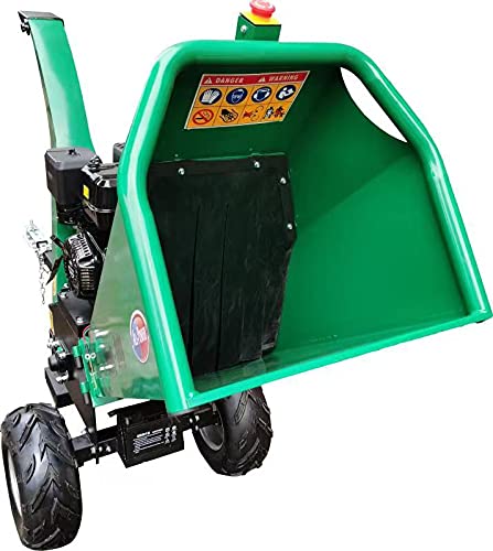 APWC460E Electric Start, Woodchipper Mulcher 16HP JD Engine 460cc Gas Powered Chipper Shredder 2000 RPM Double Edge Blades 6" Feed