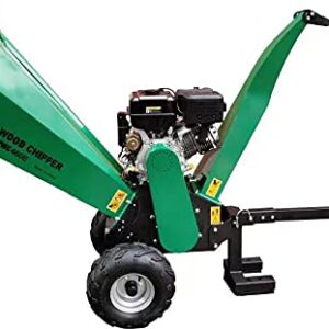 APWC460E Electric Start, Woodchipper Mulcher 16HP JD Engine 460cc Gas Powered Chipper Shredder 2000 RPM Double Edge Blades 6" Feed