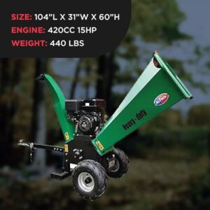 APWC460E Electric Start, Woodchipper Mulcher 16HP JD Engine 460cc Gas Powered Chipper Shredder 2000 RPM Double Edge Blades 6" Feed