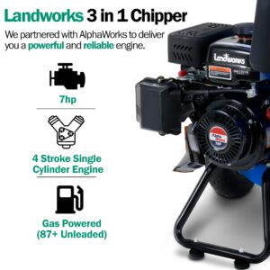 Landworks Wood Chipper Shredder Mulcher Super Heavy Duty 7HP 3 in 1 Multi-Function 3" Inch Max Capacity