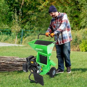 GARDENBEAUT Wood Chipper,Heavy Duty Chipper Shredder MF30 for Wood, Limb,Palm,Leaves/Easy Assemble Gas Powered Chipper Shredder Mulcher Max 3 Inch Wood Diameter Capacity with Two Hoppers,4 Y-hammers