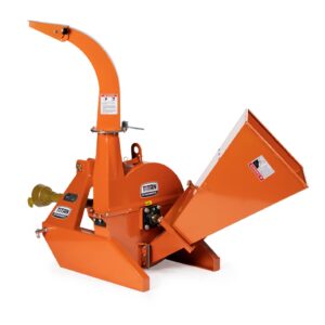 titan attachments 3 point pto driven 4"x 10" wood chipper shredder mulcher, adjustable exit chute, up to 40hp, 25" rotor, easy to mount, accepts entire trees