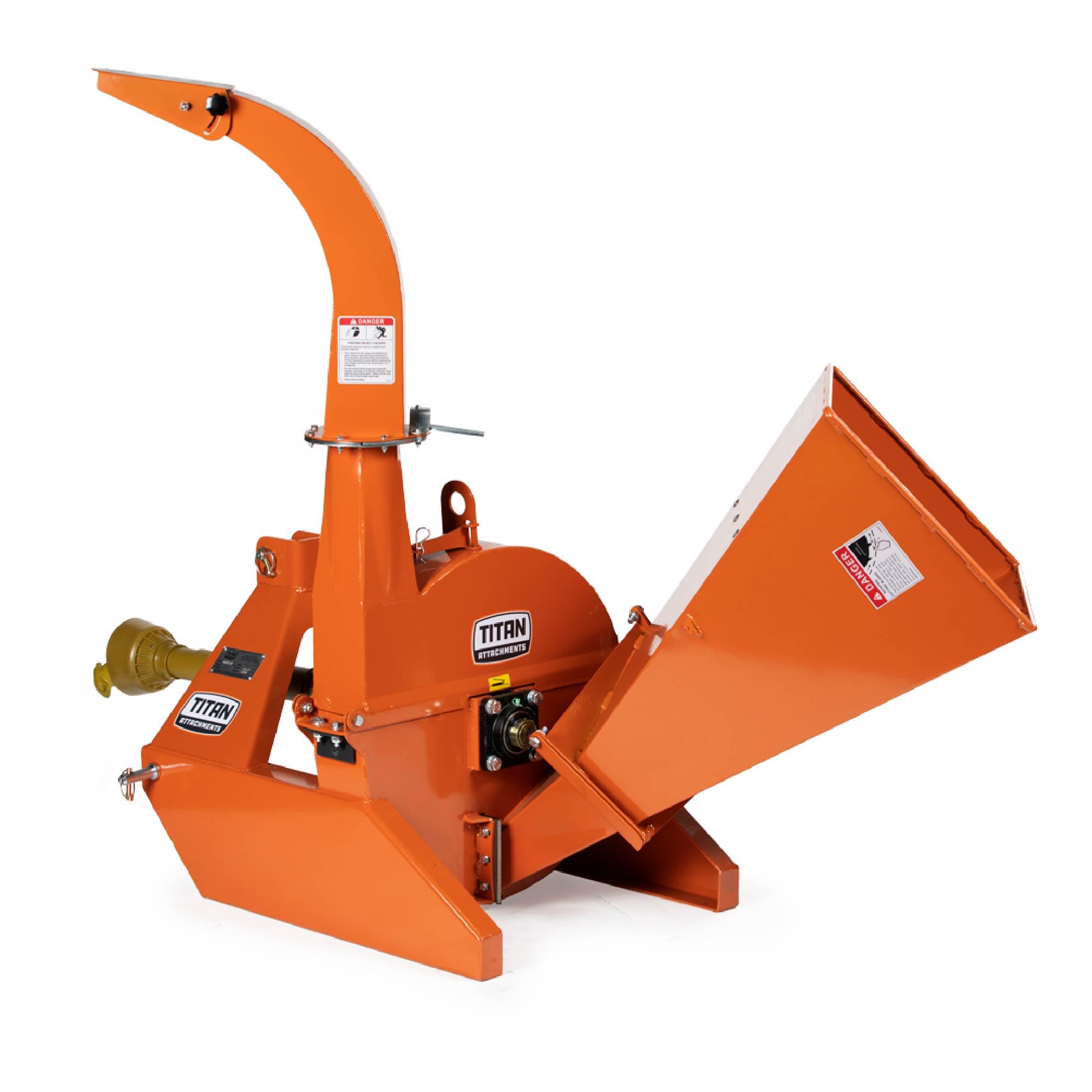 Titan Attachments 3 Point PTO Driven 4"x 10" Wood Chipper Shredder Mulcher, Adjustable Exit Chute, Up to 40HP, 25" Rotor, Easy to Mount, Accepts Entire Trees