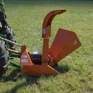 Titan Attachments 3 Point PTO Driven 4"x 10" Wood Chipper Shredder Mulcher, Adjustable Exit Chute, Up to 40HP, 25" Rotor, Easy to Mount, Accepts Entire Trees