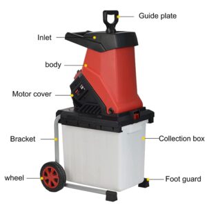 ADOVZ 2500W Wood Chipper Electric Garden Shredder Multifunctional Low Noise Electric Wood Leaf Branch Shredder Garden Tool with 50L Collecting Box,Chippers +10M Power line