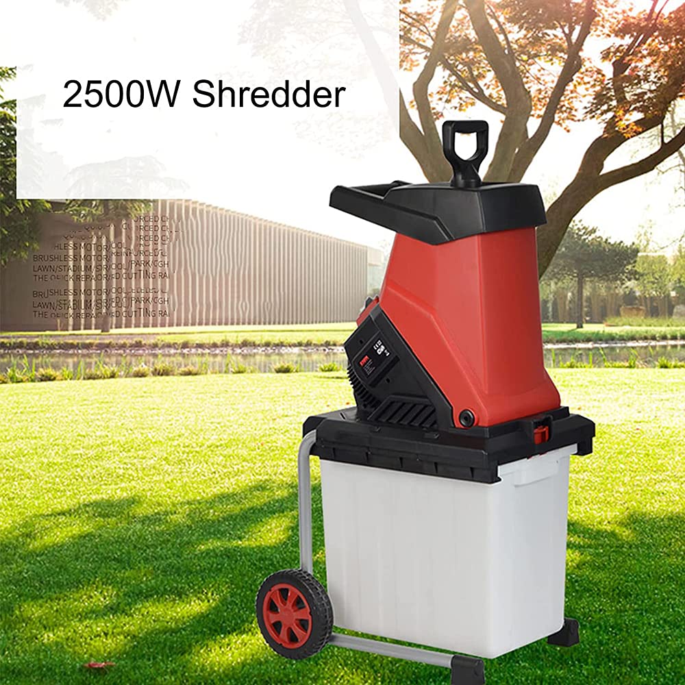 ADOVZ 2500W Wood Chipper Electric Garden Shredder Multifunctional Low Noise Electric Wood Leaf Branch Shredder Garden Tool with 50L Collecting Box,Chippers +10M Power line