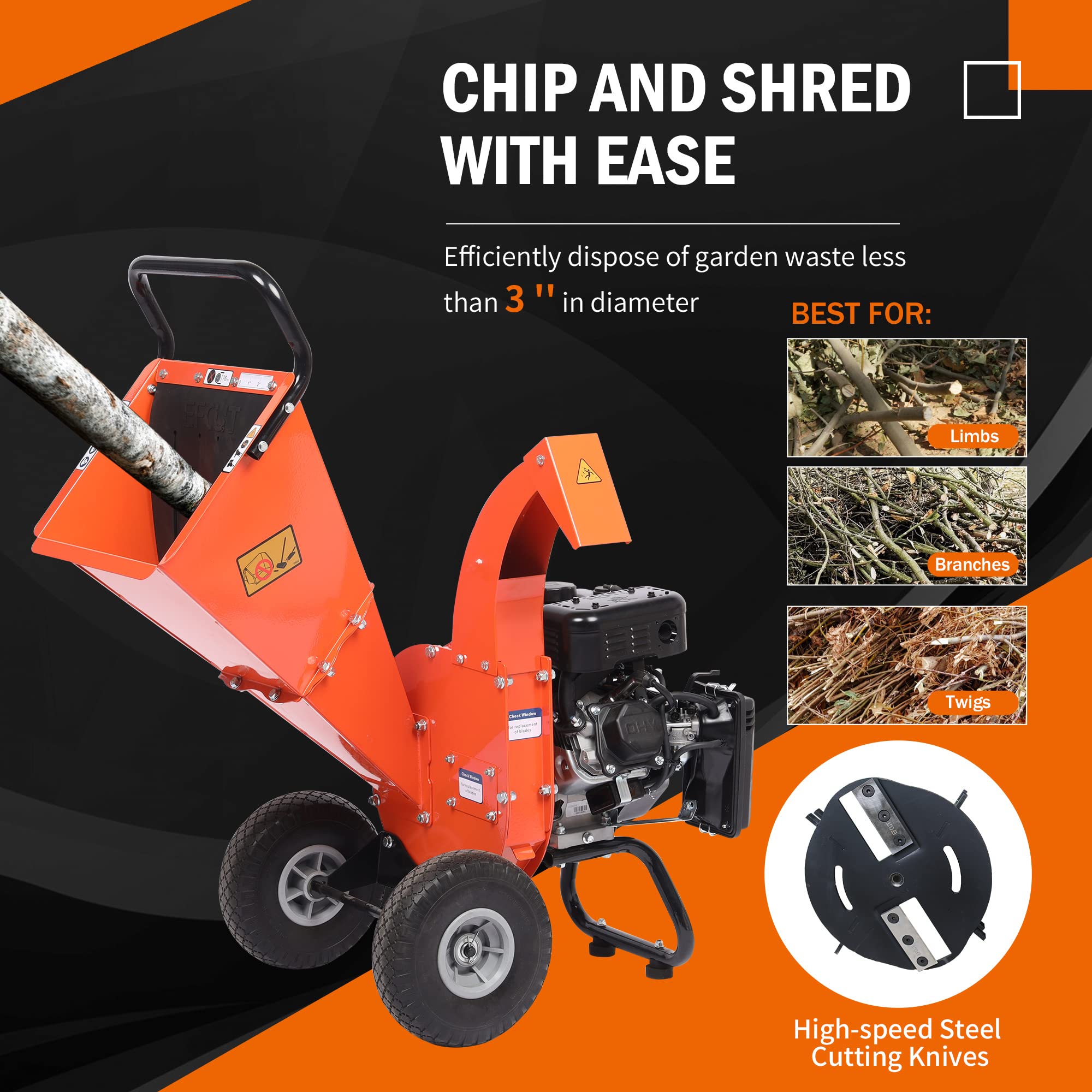 EFCUT C30 LITE Wood Chipper 15:1 Reduction Ratio 3-in-1 Multi-Function Wood Chipper [Bundle Deal]