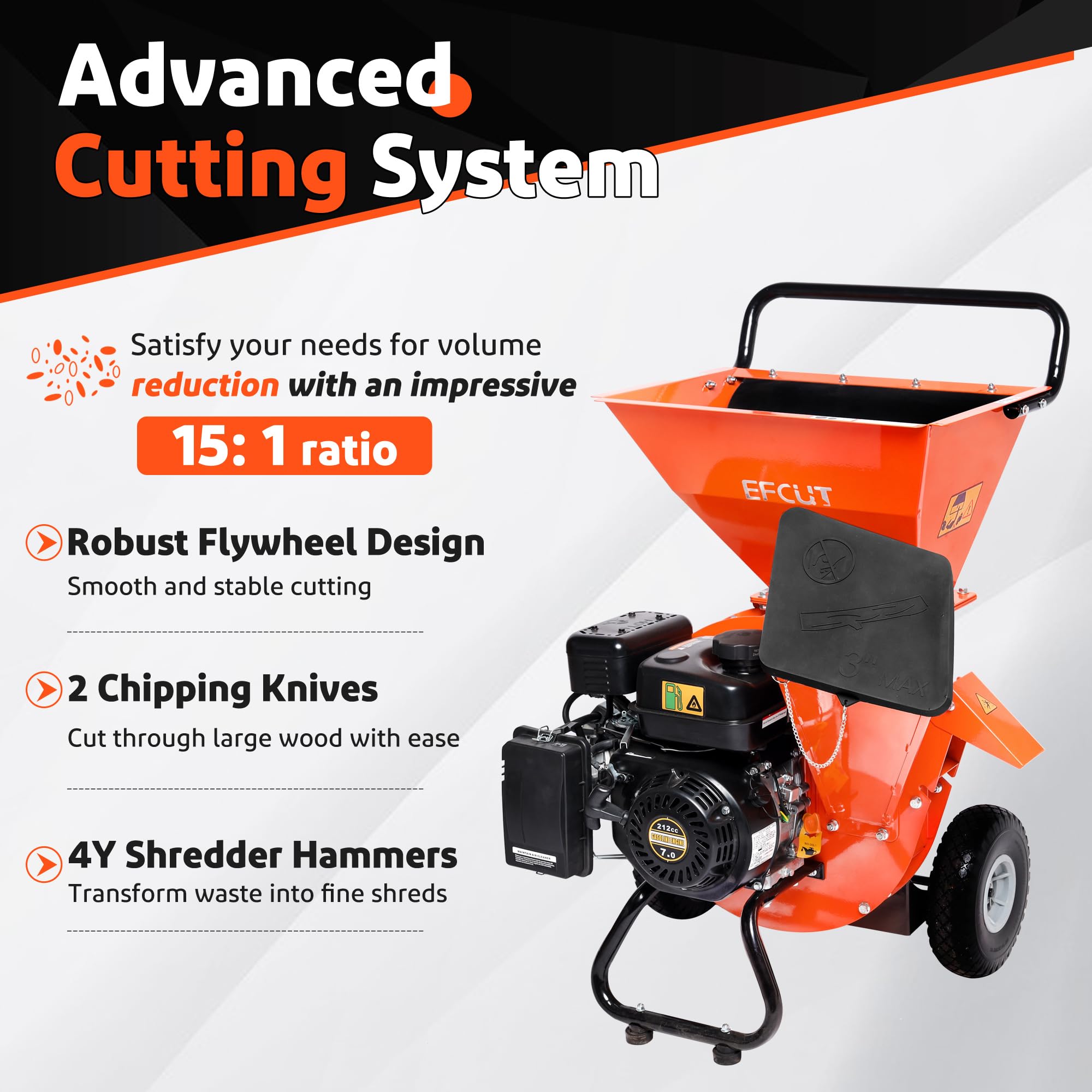 EFCUT C30 LITE Wood Chipper 15:1 Reduction Ratio 3-in-1 Multi-Function Wood Chipper [Bundle Deal]