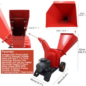 HayWHNKN Wood Shredder Chipper Hand Pushed Wood Crusher Branch Crusher 5inch Max Wood Diameter 220v 3kw for Corn Straw Grass