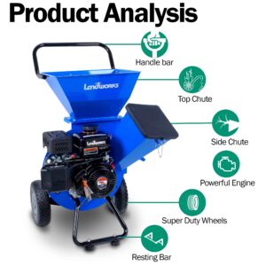 Landworks Wood Chipper 3 in 1 Multi-Function 3" Inch Max Capacity & Earth Auger Power Head Steel 6" Inch x 30" Inch Bit Heavy Duty Electric Cordless Lithium Ion Battery [Bundle Deal]