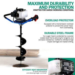 Landworks Wood Chipper Compact Rotor Assembly Design 3" Max Capacity & Earth Auger Power Head Heavy Duty 3HP 52cc 2 Stroke Gas Engine w/Steel 8"x30" Bit w/Fishtail [Bundle Deal]