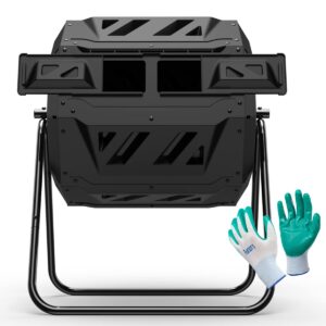 compost tumbler bin composter dual chamber 43 gallon (bundled with pearson's gardening gloves)