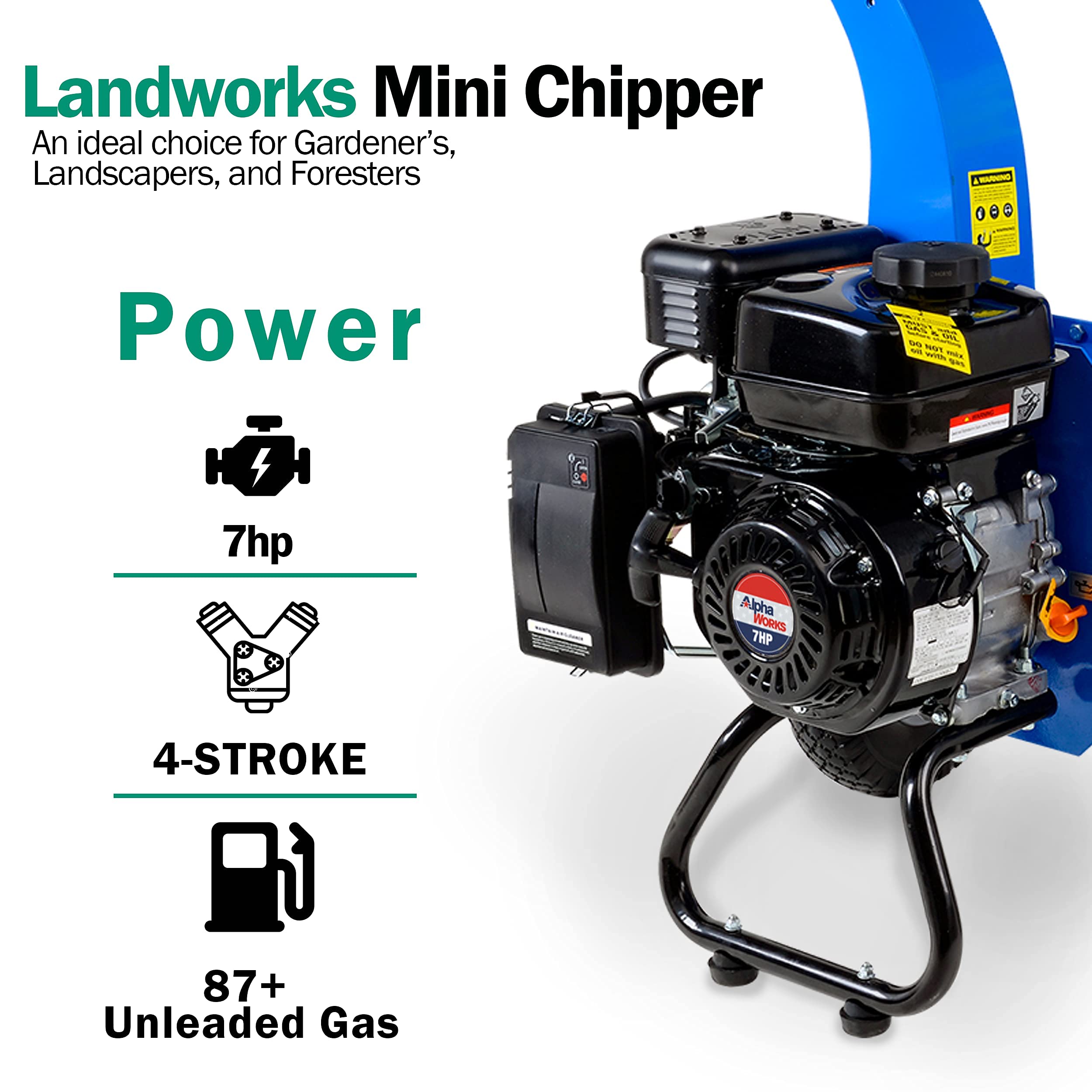 Landworks Mini Wood Chipper Compact Design 3" Inch Max Capacity & Earth Auger Power Head Steel 6" Inch x 30" Inch Bit Cordless [Bundle Deal]