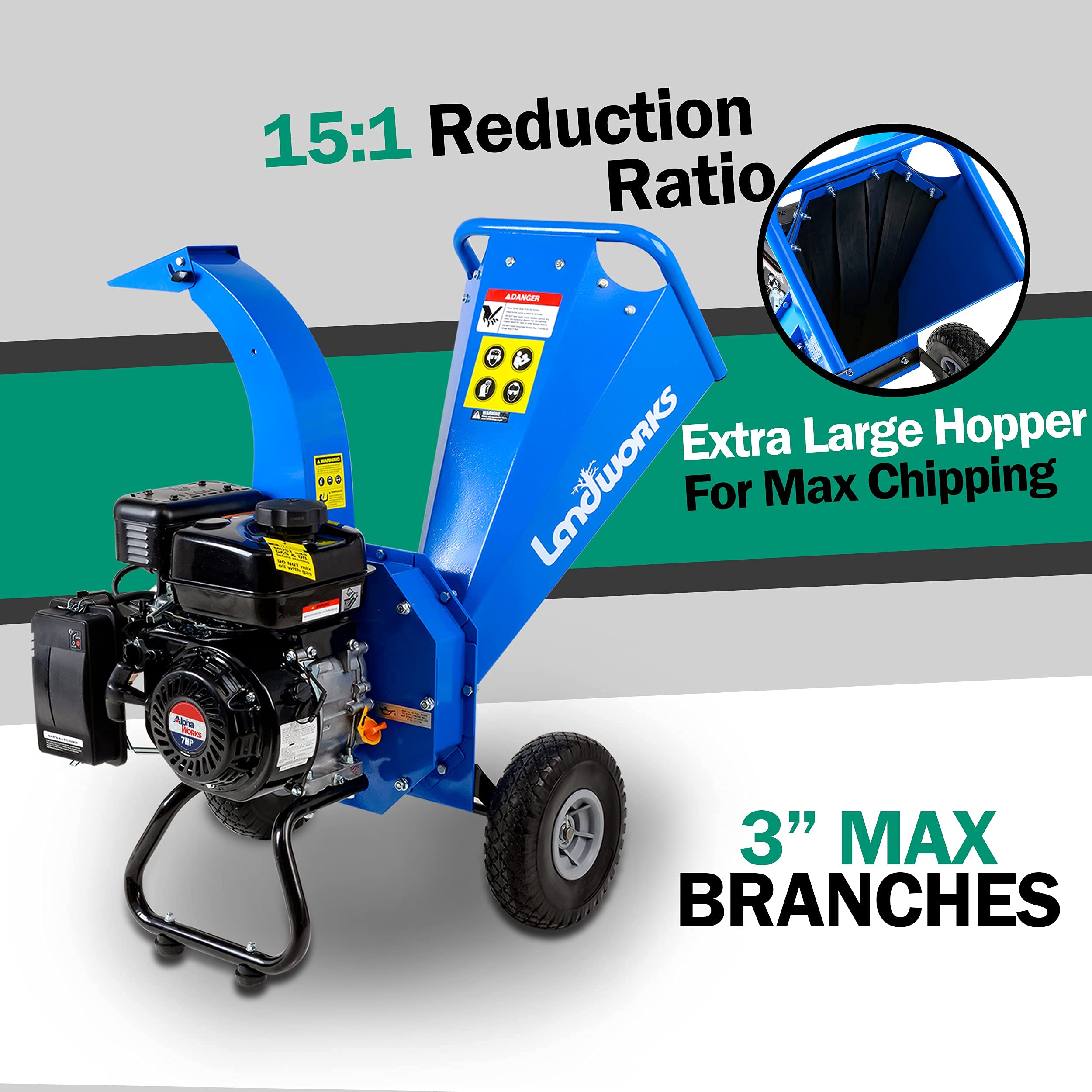 Landworks Mini Wood Chipper Compact Design 3" Inch Max Capacity & Earth Auger Power Head Steel 6" Inch x 30" Inch Bit Cordless [Bundle Deal]