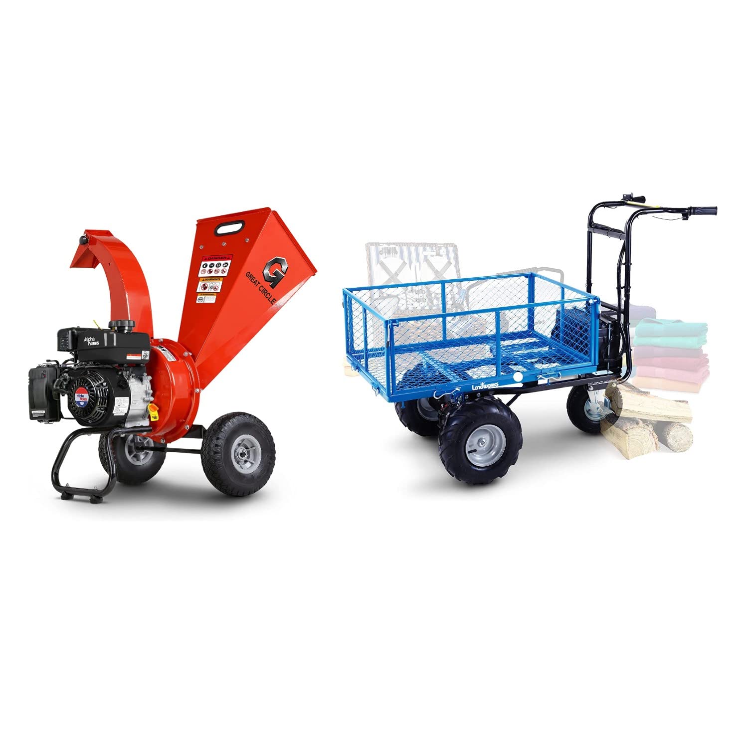 G GreatCircleUSA Mini Wood Chipper Shredder Mulcher & Landworks Utility Cart Hand Truck [Bundle Deal]