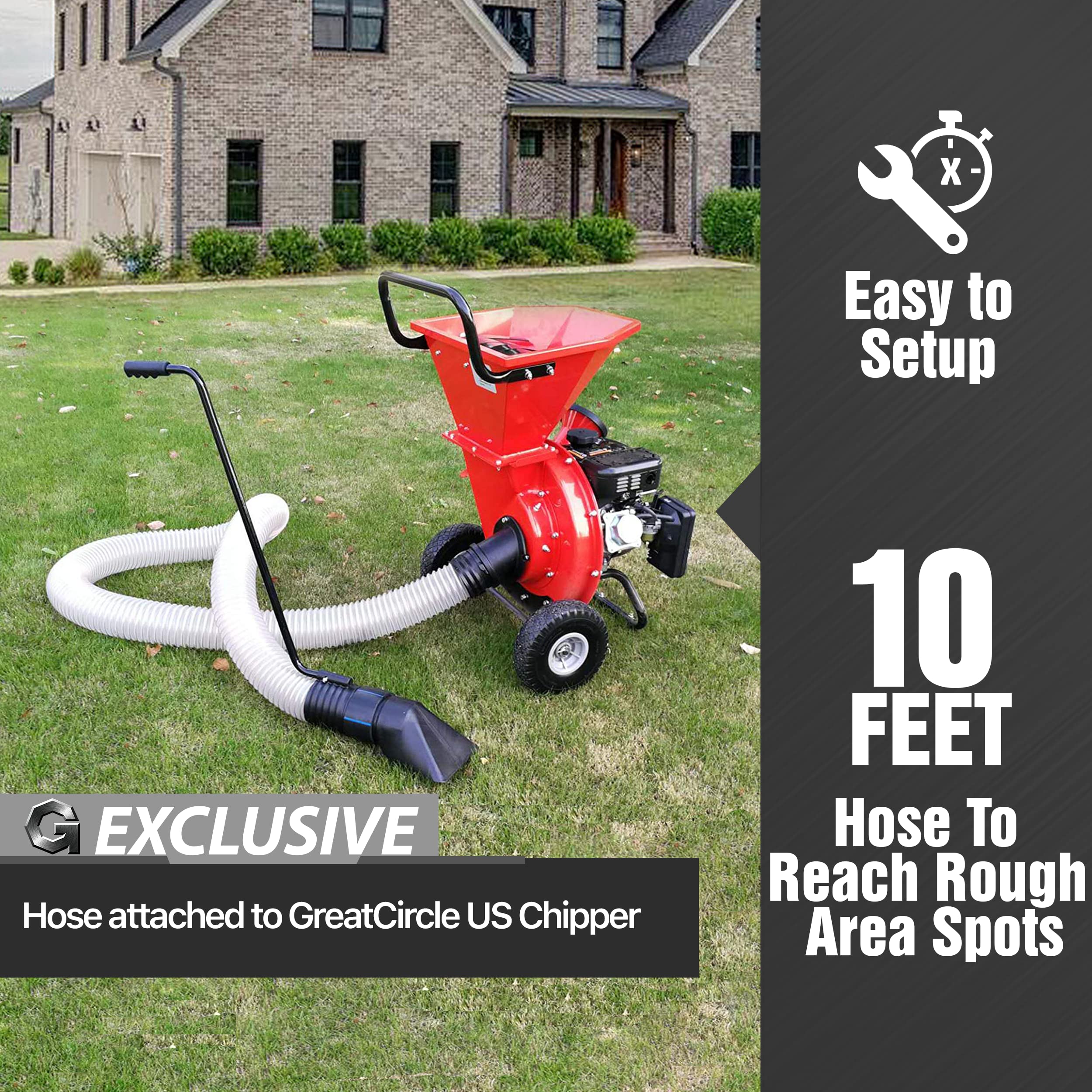 G Wood Chipper Shredder Mulcher Leaf Vacuum Kit & Landworks Earth Auger Power Head Steel 6" Inch x 30" Inch Bit