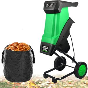 FHB Electric Garden Shredder, 2400W Wood Chipper with 50L Collecting Bag, Max 1.77-in Cutting Diameter, for Lawn and Garden Use,Chippers+20M Power line