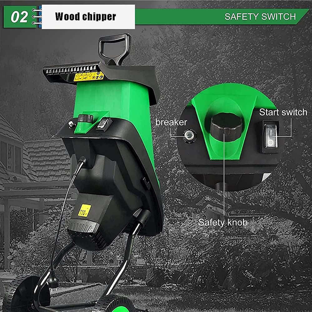 FHB Electric Garden Shredder, 2400W Wood Chipper with 50L Collecting Bag, Max 1.77-in Cutting Diameter, for Lawn and Garden Use,Chippers+20M Power line