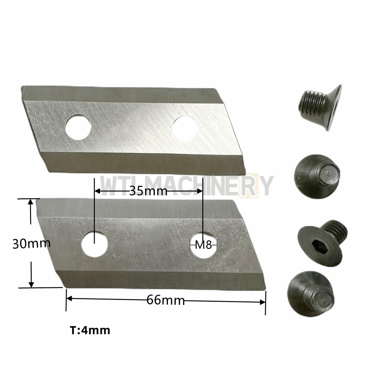 2 Sets Garden Shredder Chipper Blades (4pcs) + Screws (8pcs) Wood Chipper Knives for Wood Chipper Machine Replacement Part Hole Pitch: 35mm