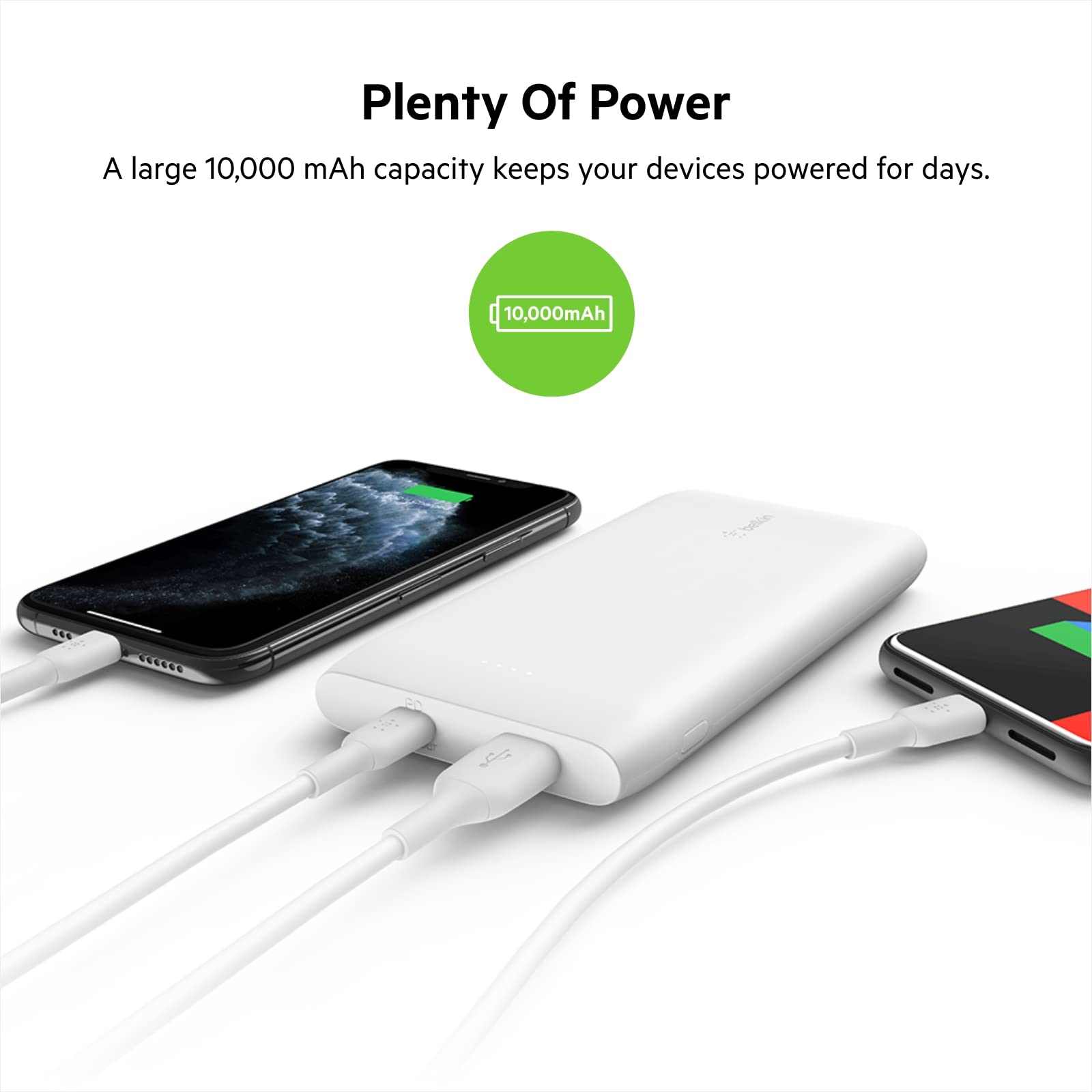 Belkin USB-C Power Bank 10K, Fast Charging Portable Battery Pack w/ USB-C + USB Ports, Compatible w/ iPhone 14, 14 Plus, 14 Pro, 14 Pro Max, 13, 13 Mini, Galaxy S23, S23+, Ultra and More - White