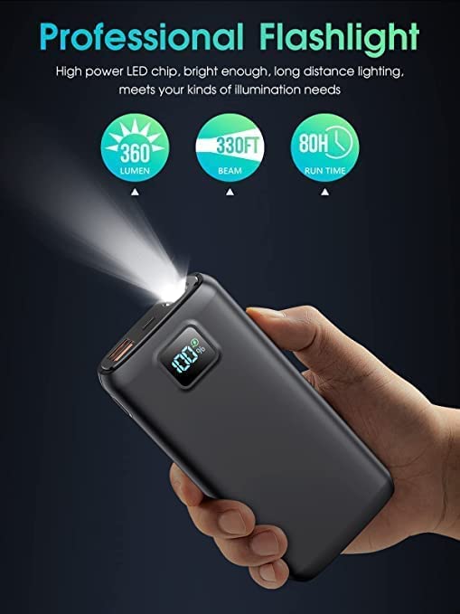 Portable-Charger-Power-Bank - 40000mAh Power Bank PD 30W and QC 4.0 Quick Charging Built-in Bright Flashlight LED Display 2 USB 1Type-C Output for Most Electronic Devices on The Market(Carbon Black)