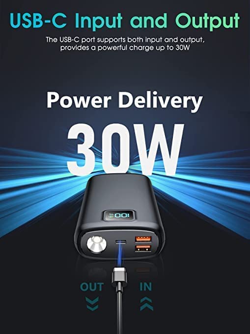 Portable-Charger-Power-Bank - 40000mAh Power Bank PD 30W and QC 4.0 Quick Charging Built-in Bright Flashlight LED Display 2 USB 1Type-C Output for Most Electronic Devices on The Market(Carbon Black)