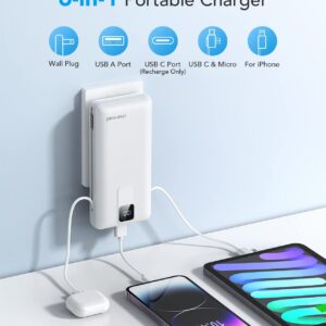 Charmast Portable Charger with Built-in Cables and Wall Plug, 20000mAh 20W USB C Power Bank Fast Charging Battery Pack Compatible with iPhone iPhone 15/14/13 Series, Samsung Google iPad etc