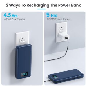 Portable Charger with Built-in Cables & AC Wall Plug,Ultra Slim 13800mAh USB-C Power Bank, 4 Output 2 Input LCD Display External Battery Pack Phone Charger Compatible with iPhone Samsung Android -Blue