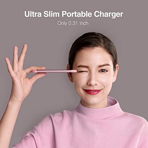 Luxtude 5000mAh Portable Charger for iPhone, Ultra Slim MFi Apple Certified Battery Pack Built in Lightning Cable, Fast Charging Power Bank for iPhone 13/12/11 Pro/X/XR/XS Max/8/7/6S, Rose Gold Pink.