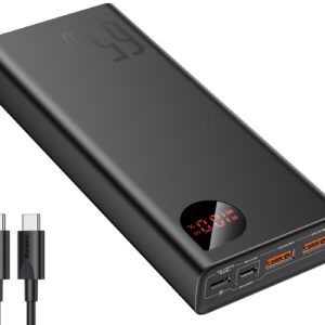 Baseus Power Bank, 65W 20000mAh Laptop Portable Charger, Fast Charging USB C 4-Port PD3.0 Battery Pack for MacBook Dell XPS IPad iPhone 14/13/12 Pro Mini Samsung Switch